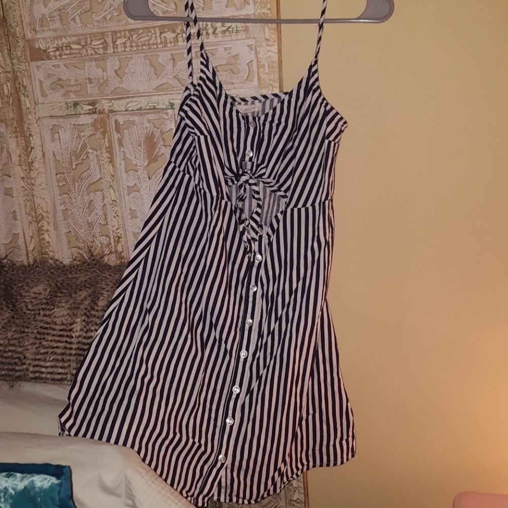 Navy and white stripe mini dress